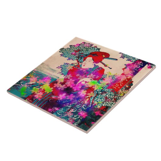 Blühende geisha Keramik Tile Fliese (Seite)