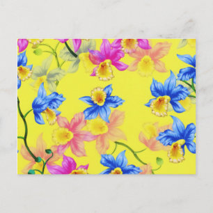 Blühende gelbe rosa Blüten Blumen Garten Postkarte