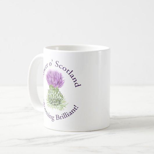 Blühende glänzende schottische Distel Kaffeetasse (Vorderseite Links)