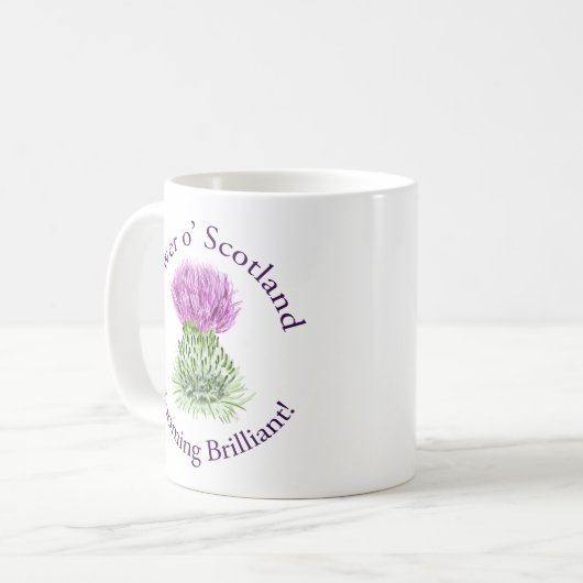Blühende glänzende schottische Distel Kaffeetasse (Vorderseite Links)