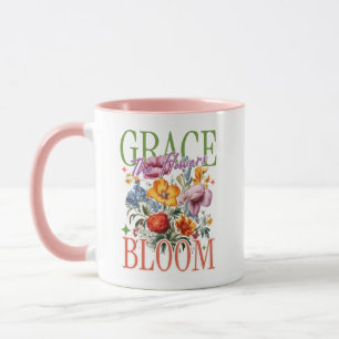 Blühende Gnade Florale Typografie Tasse