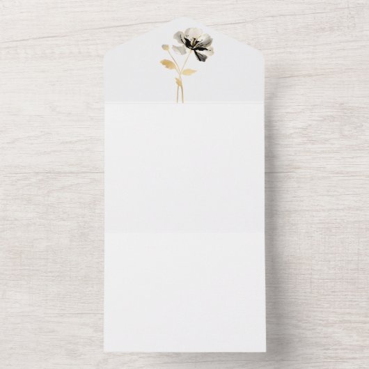 Blühende Gold-, Black & Cream Single Blume All In One Einladung (Innen Boden)
