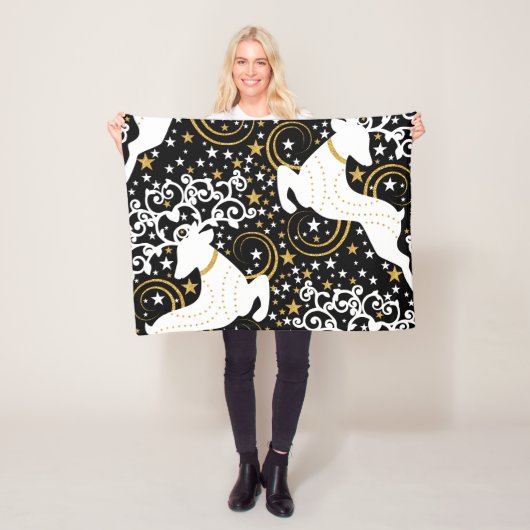 Blühende goldene Weihnachtsblume Hirsche Fleecedecke (Beispiel)