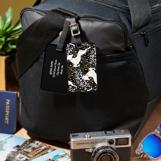 Blühende goldene Weihnachtsblume Hirsche Gepäckanhänger (Vorderseite & Rückseite)