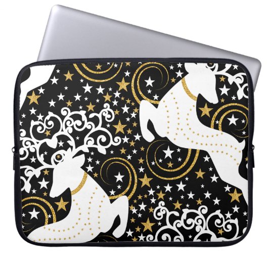 Blühende goldene Weihnachtsblume Hirsche Laptopschutzhülle (Vorderseite)