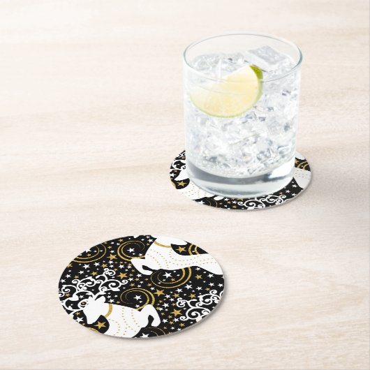 Blühende goldene Weihnachtsblume Hirsche Runder Pappuntersetzer (Vor Ort)