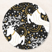 Blühende goldene Weihnachtsblume Hirsche Runder Pappuntersetzer (Vorderseite)