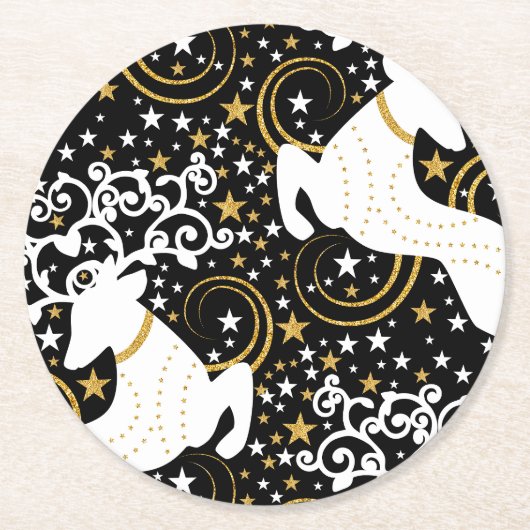 Blühende goldene Weihnachtsblume Hirsche Runder Pappuntersetzer (Vorderseite)