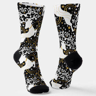 Blühende goldene Weihnachtsblume Hirsche Socken
