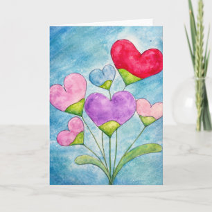 Blühende Herzen – Whimsical Watercolor Floral Karte