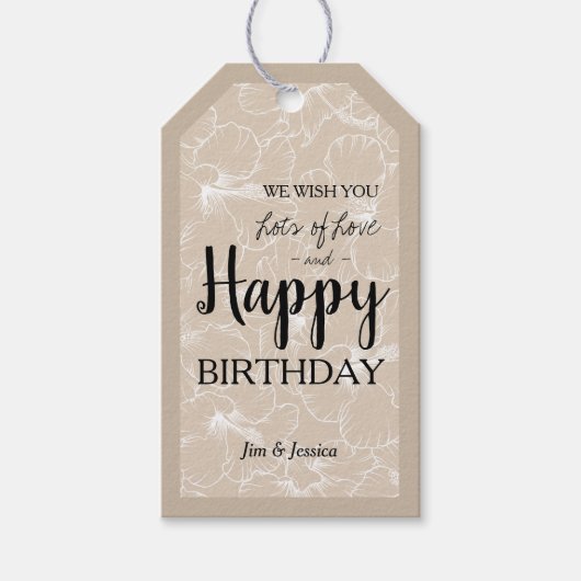 Blühende Hibisken Blumenhaut Taupe Geschenketikett Geschenkanhänger (Vorderseite)