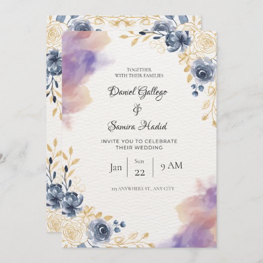 Blühende Hochzeit in Weiß und Grau Einladung (Vorne/Hinten)