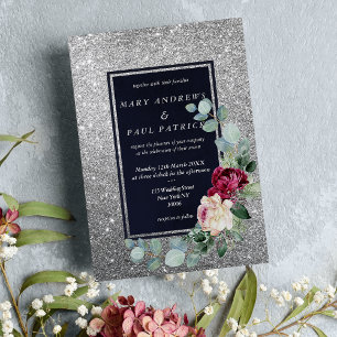 Blühende Hochzeit mit blauen rosa Minze, silberfar Einladung