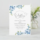 Blühende Hochzeit mit botanischem Hellblau Einladung (Stehend Vorderseite)