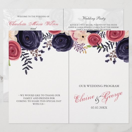 Blühende Hochzeitsprogramme der roten Marine (Vorne/Hinten)