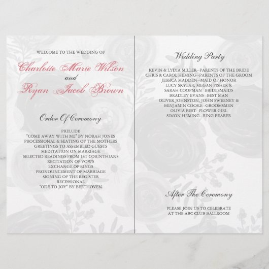 Blühende Hochzeitsprogramme der roten Marine (Rückseite)