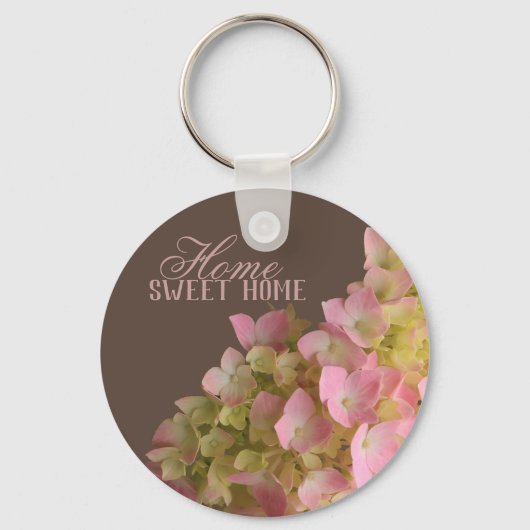 Blühende Hydrangea Floral auf Derby Brown Metal Schlüsselanhänger (Vorderseite)