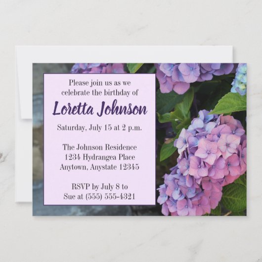 Blühende Hydrangea Geburtstagsparty Einladung (Vorderseite)