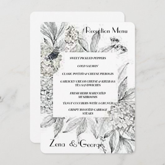 Blühende Hydrangeas Flat Wedding Menü Beilage Menükarte (Vorne/Hinten)