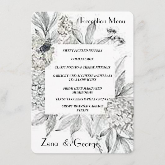 Blühende Hydrangeas Flat Wedding Menü Beilage Menükarte (Vorderseite)