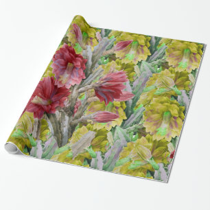 BLÜHENDE KAKTEE, ROTE PINK GELBE BLUMEN Floral Geschenkpapier