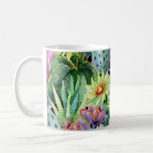 Blühende Kakteen, Aquarellfarben nahtloses Muster. Kaffeetasse