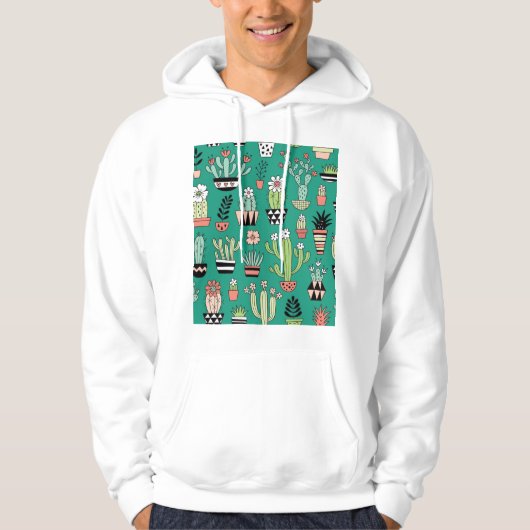 Blühende Kakteen Vintager grüner Hintergrund Hoodie (Vorderseite)