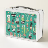 Blühende Kakteen Vintager grüner Hintergrund Metall Brotdose (Rückseite)