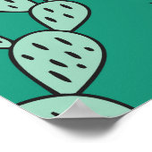 Blühende Kakteen Vintager grüner Hintergrund Poster (Ecke)