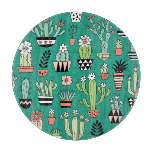 Blühende Kakteen Vintager grüner Hintergrund Schneidebrett