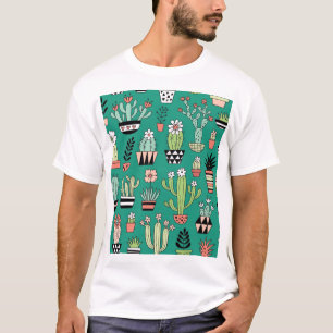 Blühende Kakteen Vintager grüner Hintergrund T-Shirt