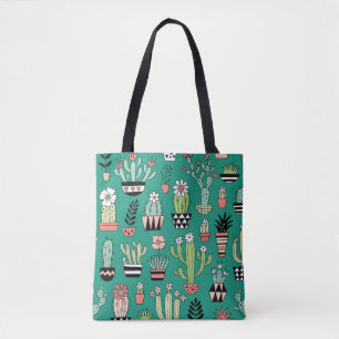 Blühende Kakteen Vintager grüner Hintergrund Tasche