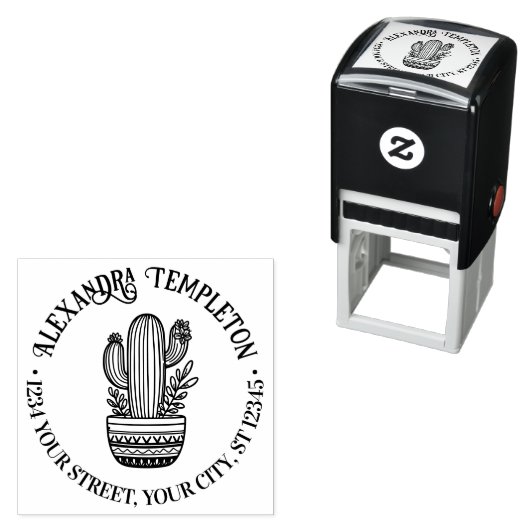 Blühende Kaktus in der Rücksendeadresse Pot #1P Na Permastempel (Beispiel)