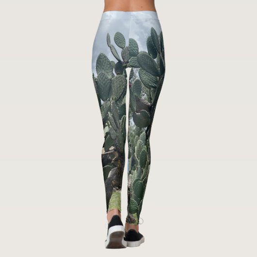 Blühende Kaktus Mode Leggings Grün Blau (Rückseite)