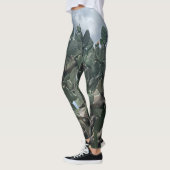 Blühende Kaktus Mode Leggings Grün Blau (Links)