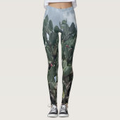 Blühende Kaktus Mode Leggings Grün Blau (Vorderseite)