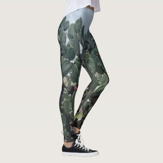 Blühende Kaktus Mode Leggings Grün Blau (Rechts)