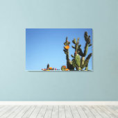 Blühende Kaktus-Pflanze Stretched Canvas Print Leinwanddruck (Insitu (Holzboden))
