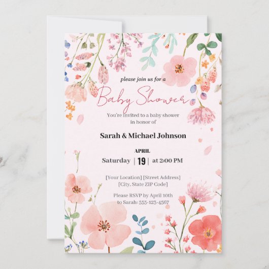 Blühende Kinderdusche Einladung (Vorderseite)