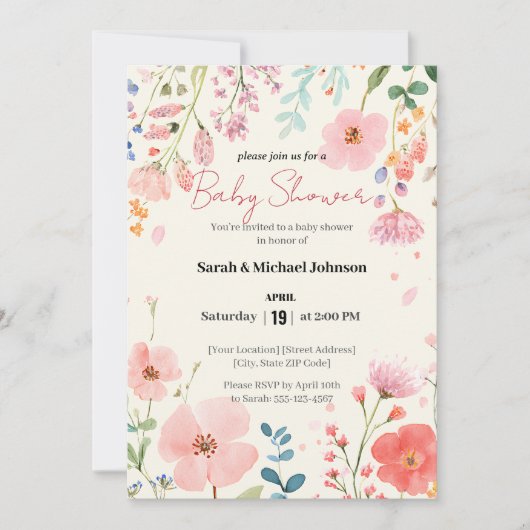 Blühende Kinderdusche Einladung (Vorderseite)