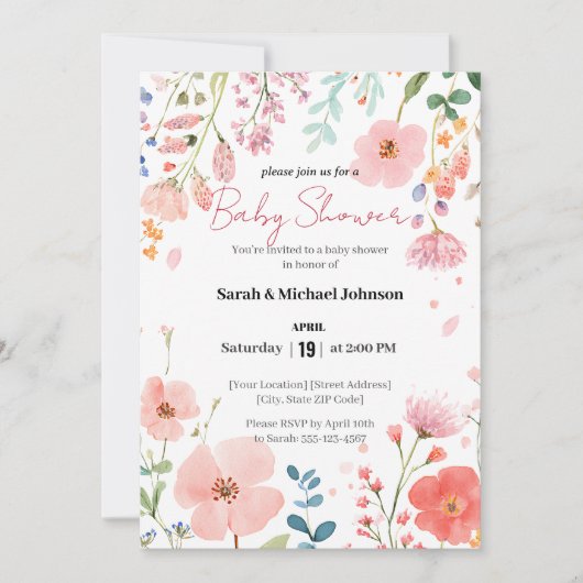 Blühende Kinderdusche Einladung (Vorderseite)