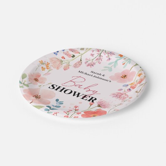 Blühende Kinderdusche Pappteller (Schrägansicht)