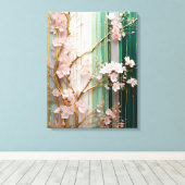 Blühende Kirschblütenmauer Leinwanddruck (Insitu (Holzboden))