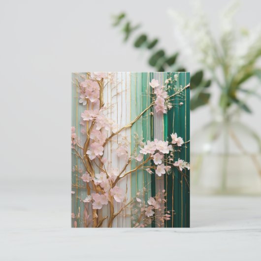 Blühende Kirschblütenmauer Postkarte (Stehend Vorderseite)