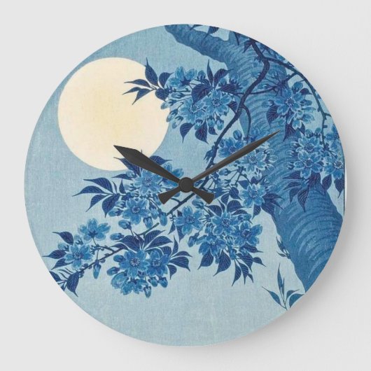 Blühende Kirsche an einer mondbeleuchteten Nacht - Große Wanduhr (Vorderseite)