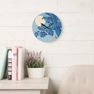 Blühende Kirsche an einer mondbeleuchteten Nacht - Große Wanduhr