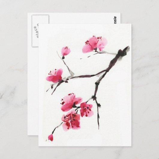 Blühende Kirsche. Der Frühling blüht. Tintenzeichn Postkarte (Vorne/Hinten)