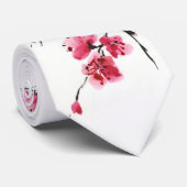 Blühende Kirsche. Frühling. Tinte und Bürste. Krawatte (Gerollt)