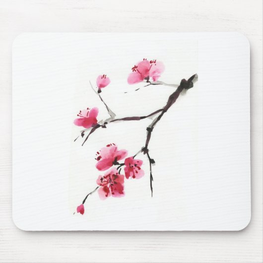 Blühende Kirsche. Frühling. Tinte und Bürste. Mousepad (Vorne)