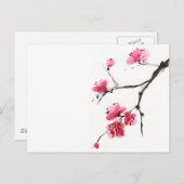 Blühende Kirsche. Frühling. Tinte und Bürste. Postkarte (Vorne/Hinten)